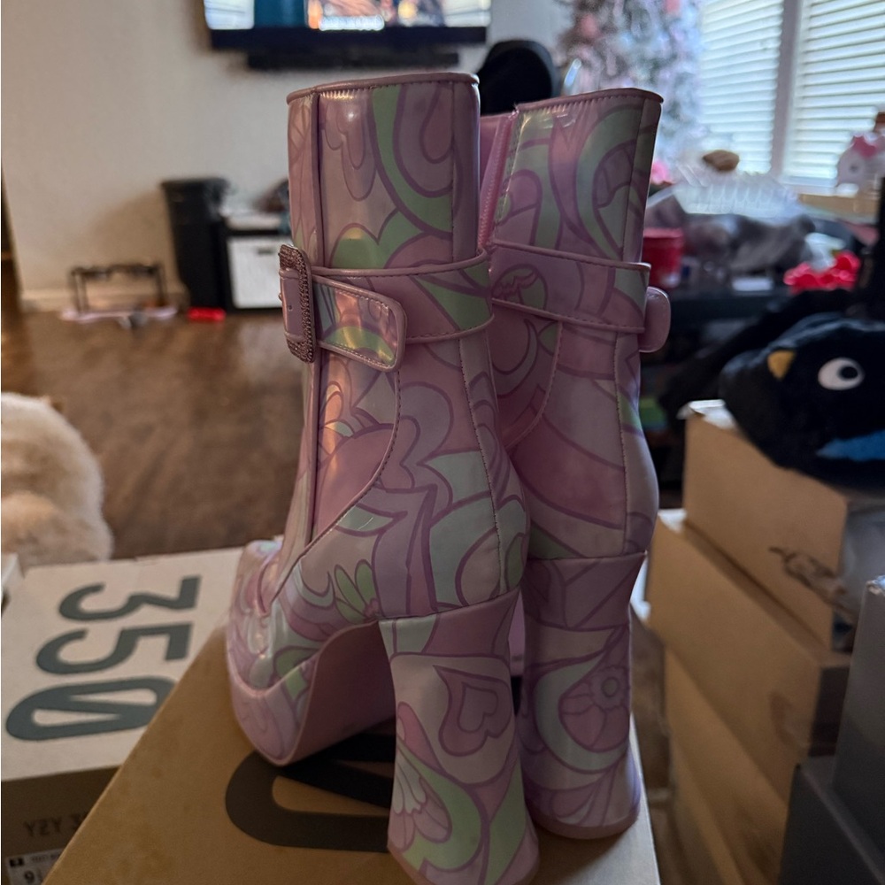 Dolls Kill Pastel Pink and Green Heeled Boots